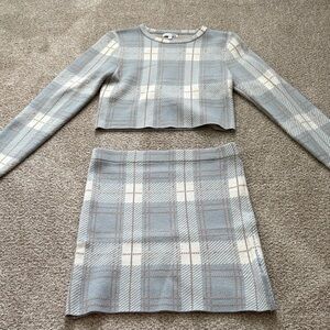 Fashion Nova Gray and Cream Plaid Skirt Set